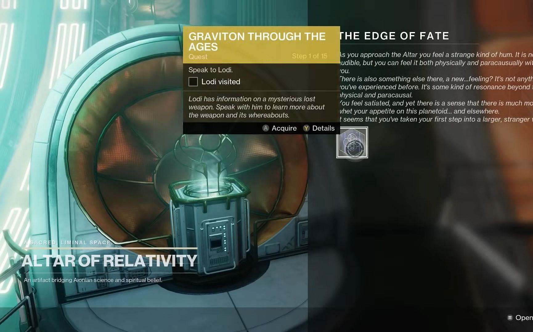 Interact with the Altar of Relativity to start the Quest (Image via Bungie | YouTube/xHOUNDISHx)